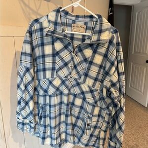 We The Free Blue and White Plaid Pull over